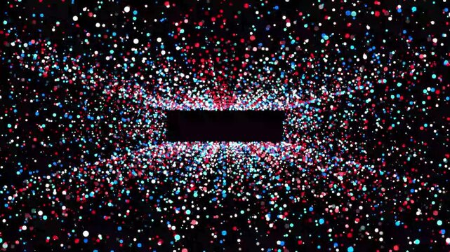 Abstract motion digital wormhole, tunnel consisting blue and red sparkling particle and lines. Colorful line blaze glowing flashing loop random on isolated black background. 4k animation