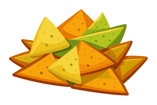 A vibrant vector illustration of triangular samosas in shades of yellow, orange, and green, arranged artfully on a clean white background for a graphic design