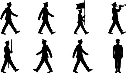 Military Officers and Soldiers Marching in Uniform Silhouette Set for Patriotic National Holidays Design © Bulbuli