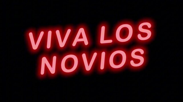 Vibrant Red Neon Sign 'VIVA LOS NOVIOS' Seamless Loop on Transparent Alpha Channel, Great for Spanish Wedding and Reception Promos