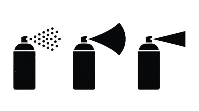 Three aerosol spray cans in various stages of use