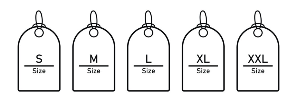 Clothing Size Tags Set Vector Illustration &ndash; Apparel Label Collection with S M L XL XXL Size Icons Isolated on White Background