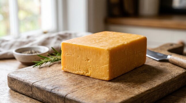 Block of cheddar cheese isolated dairy product with smooth texture and sharp flavor for cooking and snacking on background
