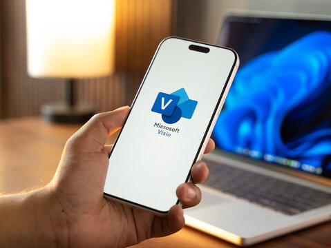 Microsoft Visio logo is displayed on a smartphone screen in Bangalore, India, on June 25, 2026
