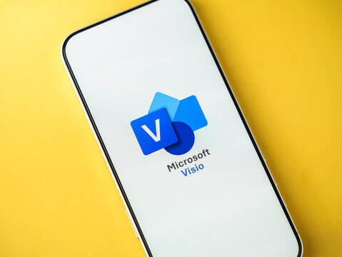 Microsoft Visio logo is displayed on a smartphone screen in Bangalore, India, on June 25, 2026
