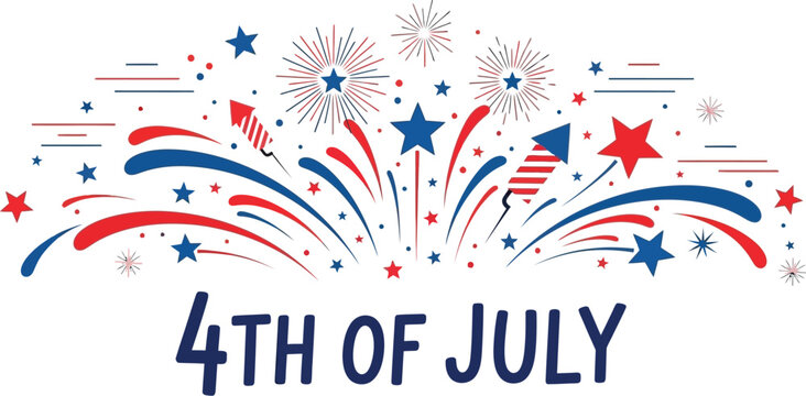 Fireworks display and star shapes create a dynamic background for national holiday celebrations.