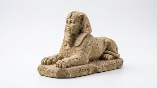 Small egyptian sphinx statue replica isolated on white