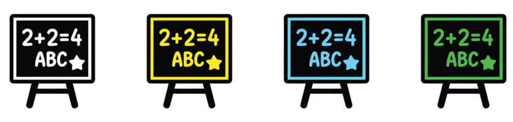 Set of colorful school blackboard icons with math equations and alphabet for education design © MOHAMMADSHARIFUL