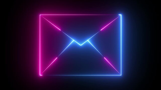 Neon navy blue and pink color massage icon animation on black background. 4k