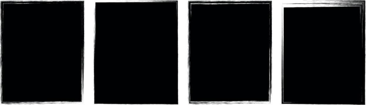 Set of rectangular grunge brush stroke, text box frame rough grunge square paint shape element. Hand drawn crayon grunge brush rectangle text border. Vector illustration