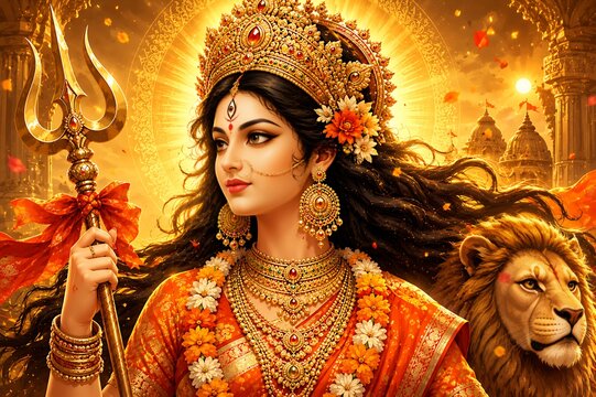 Godess Durga on Maha Navratri, Navadurga, Durga Puja, Sharad Navratri, Jyeshtha Shukla Ashtami/Masik Durga Ashtami, Mahanavami, Vijayadashami, Dussehra, Durga/Mahakali/Jagadamba, Bhavani