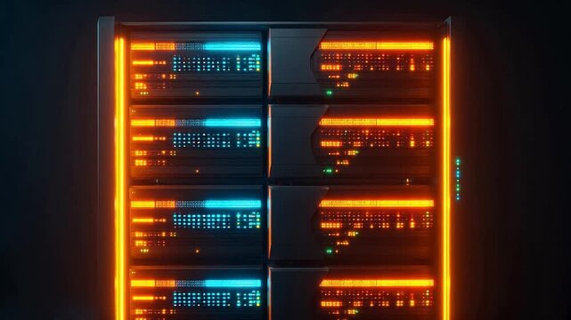 Server rack with illuminated data panels
