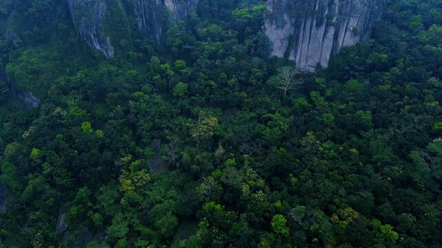 Ancient Nglanggeran Volcano Landscape in Yogyakarta, Indonesia. Scenic Mountain and Giant Rock Formation