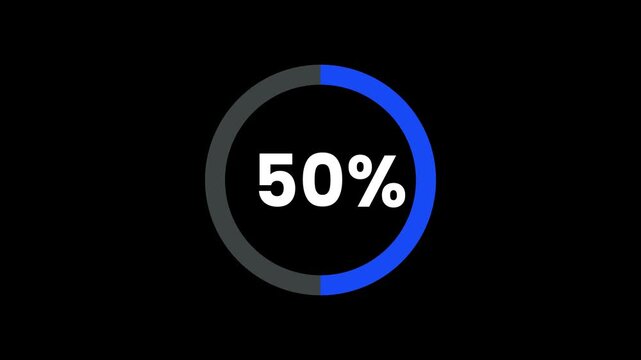 Circle shaped smooth animated indicator,0-100 % counting down seconds  number. black background.4k. Stylish 100 %s red and white countdown time.Modern glow countdown one minute animation