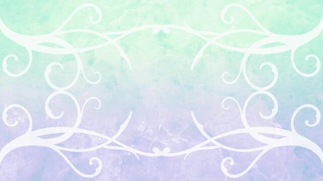 Pastel watercolor background with white floral swirls, elegant ethereal motion graphic, soft mint and lavender artistic texture for wedding video
