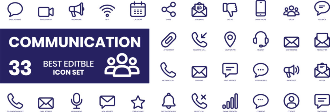 Seo friendly communication icon set editable icons for digital use. Editable design thinking icon set. Seo friendly telephone icons for communication and transfer concepts