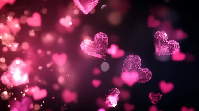 Romantic Pink Heart Bokeh Background with Floating Love Particles