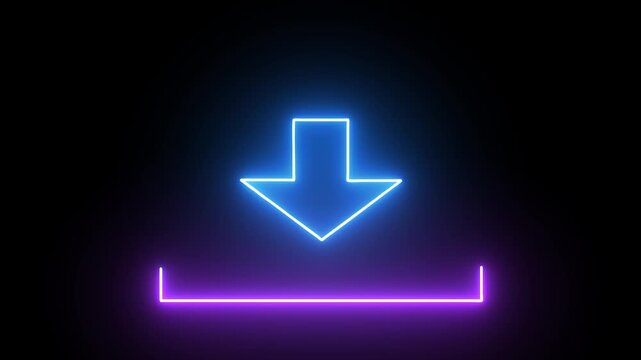 Glowing neon red and blue color upload sign icon animation up arrow signal file and data transfer success network sign symbol on black background