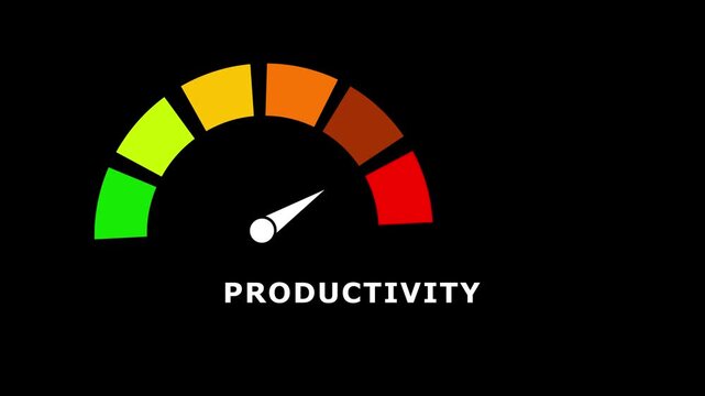 Gradient scale Productivity level measuring device icon. Sign tachometer, speedometer, indicators.Risk management gauge with color-coded segments and needle. 4k video
