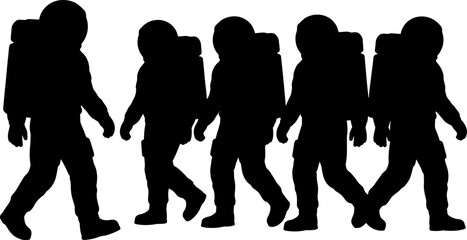 Group of astronauts walking in single file silhouette illustration astronaut silhouette exploration together ©  SobuzForge