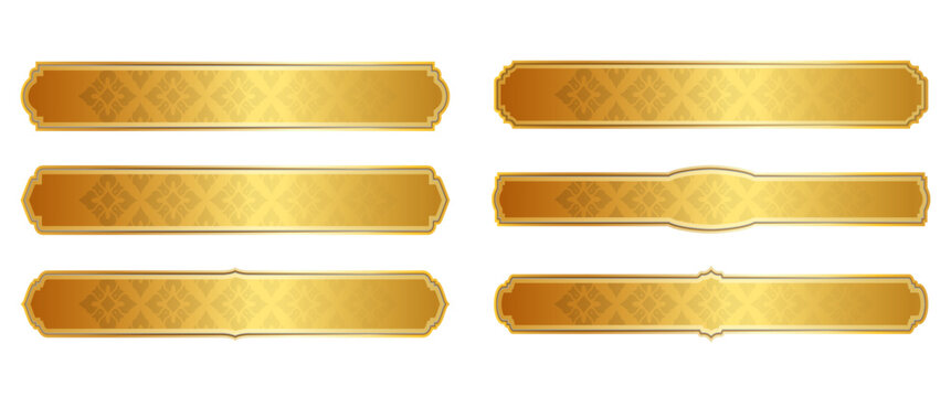 Shiny Golden Thai Badge Design Collection with Traditional Pattern Borders Luxury Decorative Nameplates and Frames
