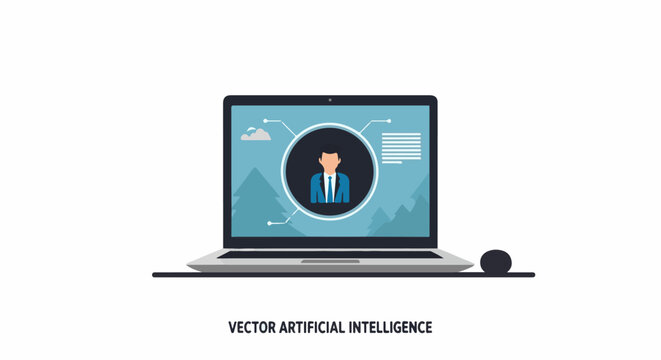 A laptop with a cartoon man's head on the screen