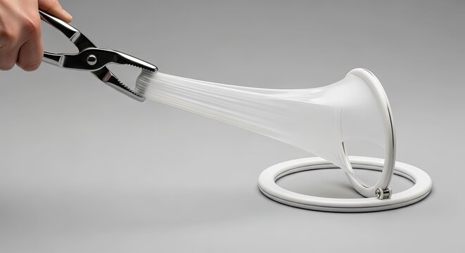 Medical forceps holding glass scientific apparatus.