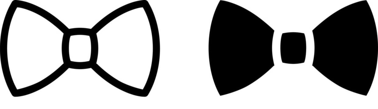 Set of bow tie icons, outline and solid style