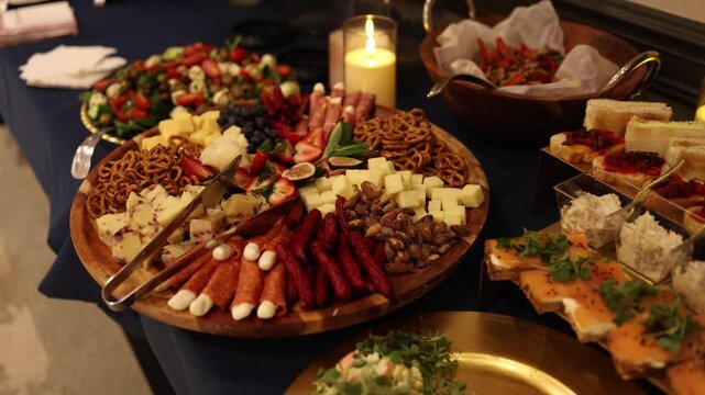 Cheese and charcuterie platter on buffet table