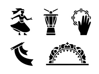 Fototapeta premium Collection of indian classical dance and musical icons in black silhouette