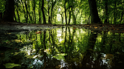Fototapeta premium Peaceful Forest Landscape After the Rain 