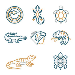 Reptile Icons: Snake, Lizard, Turtle, Crocodile, Iguana, Chameleon Collection © pratama yudi
