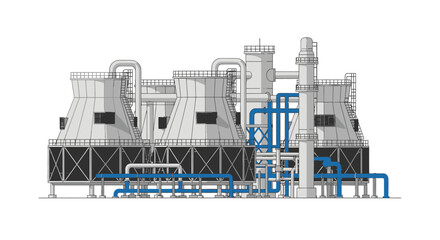 Obraz premium Industrial Cooling Towers and Piping System