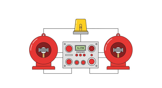 Fire Alarm System with Bells and Strobe Light - Vector Illustration