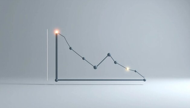 3D line chart with spike and alert dot anomaly icon isolated on white