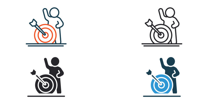 achievable goals icons outline and Flat Style,transparent background