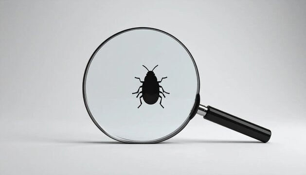 3D magnifying glass over bug silhouette icon isolated on white backgro