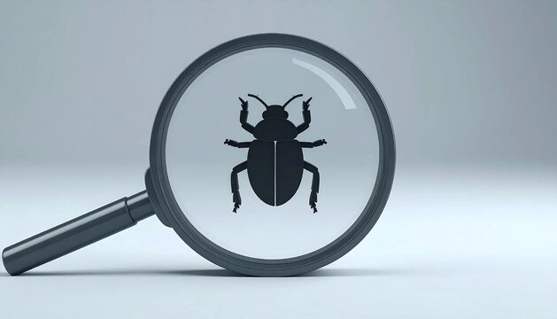 3D magnifying glass over bug silhouette icon isolated on white backgro