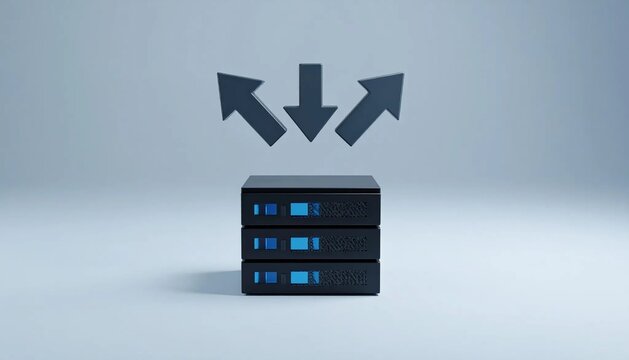 3D three arrows pointing at server DDoS icon isolated on white backgro