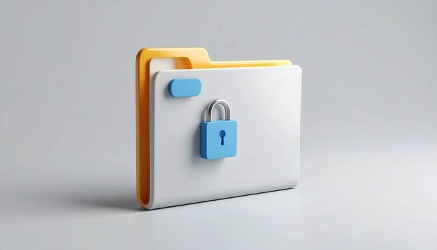 3D folder with lock badge on tab restricted icon isolated on white bac
