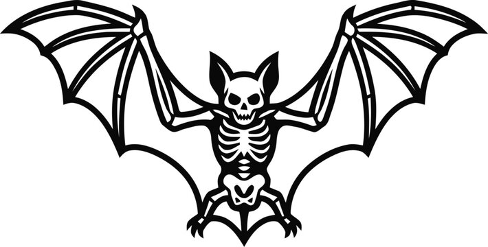 Black and white skeleton bat with wings illustration vector