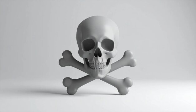 3D skull and crossbones malware icon isolated on white background