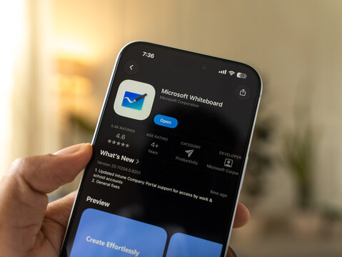 Microsoft Whiteboard logo is displayed on a smartphone screen in Bangalore, India, on June 25, 2026
