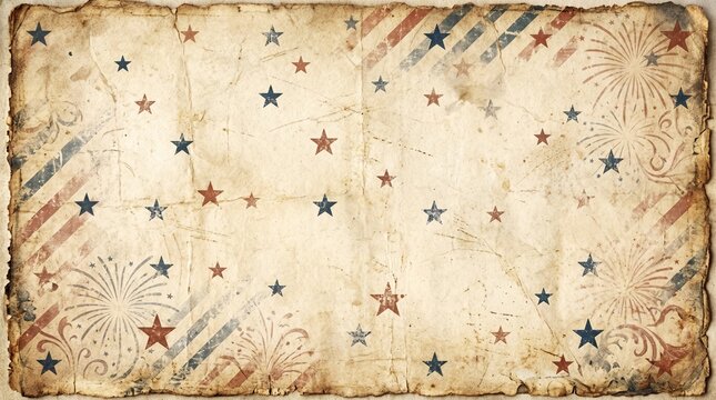 Grunge Style 4th of July Background Featuring Vintage Stars and Stripes Pattern with Firework Elements for Patriotic Holiday Celebration Graphic Design