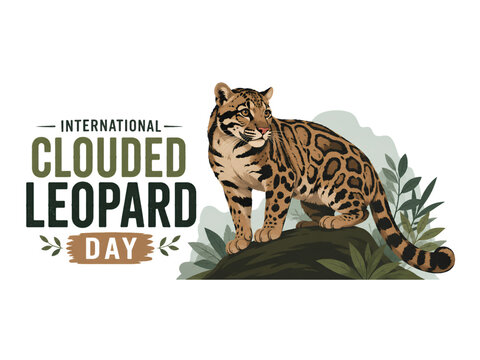 International Clouded Leopard Day wildlife awareness design, forest foliage and majestic clouded leopard vector illustration