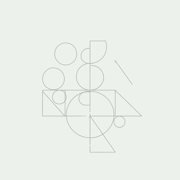 Minimalist abstract geometric line art composition on grey background
