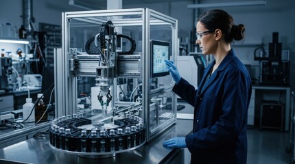 Fototapeta premium Lab Technician Operating Automated Sample Sorting Machine