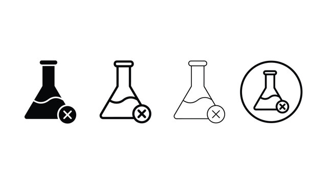 Four different styles of laboratory flask icons with a reject symbol