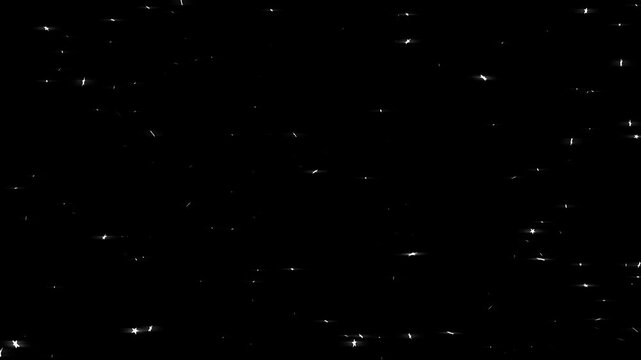 White twinkle stars glitter animation featuring blinking doodle sparkles and shimmering night sky effects on black screen background ultra HD 4K