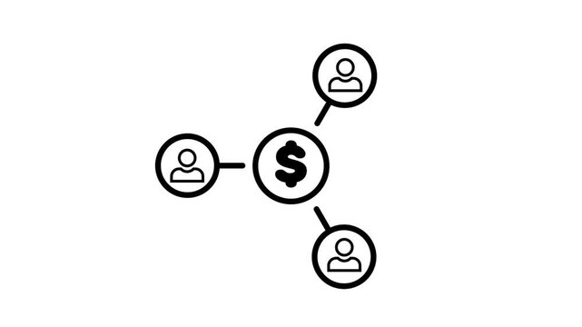 Financial network system icon with dollar sign animation isolated on white background
